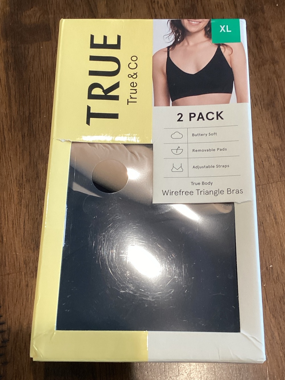 NWT True & Co. Wirefree Triangle Bra 2-Pack Black and Nude XL Removable Padding